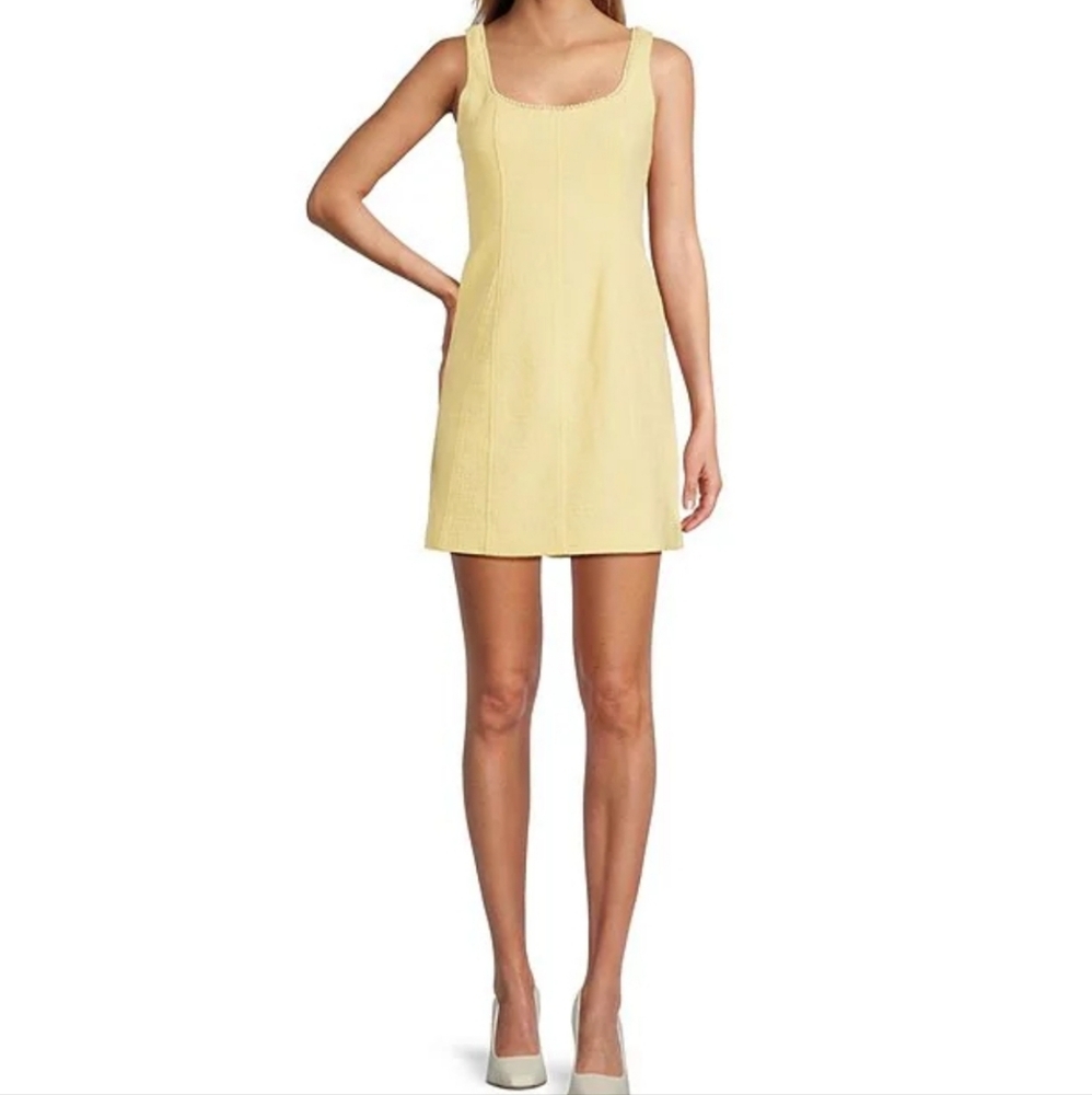 🏷Antonio Melani Macy Tweed Beaded Scoop Neck Mini A-Line Dress Butter Color NEW